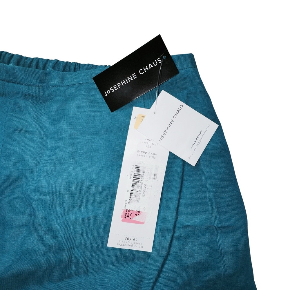 Josephine Chaus Tuscan Villa Linen Pants Tuscan Teal Color 463 Womens 14 NWT - Picture 6 of 11